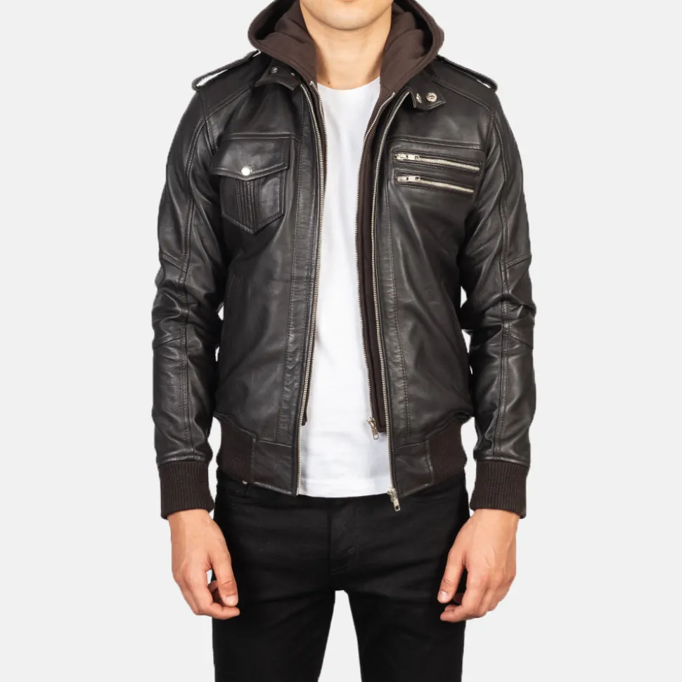 Bravado Brown Hooded Leather Bomber Jacket
