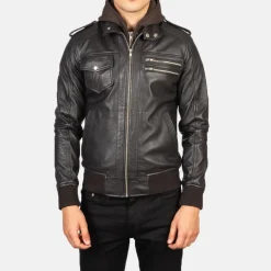 Bravado Brown Hooded Leather Bomber Jacket