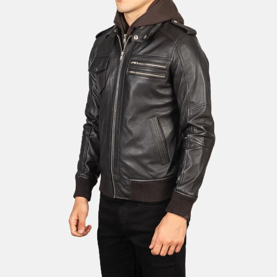 Bravado Brown Hooded Leather Bomber Jacket
