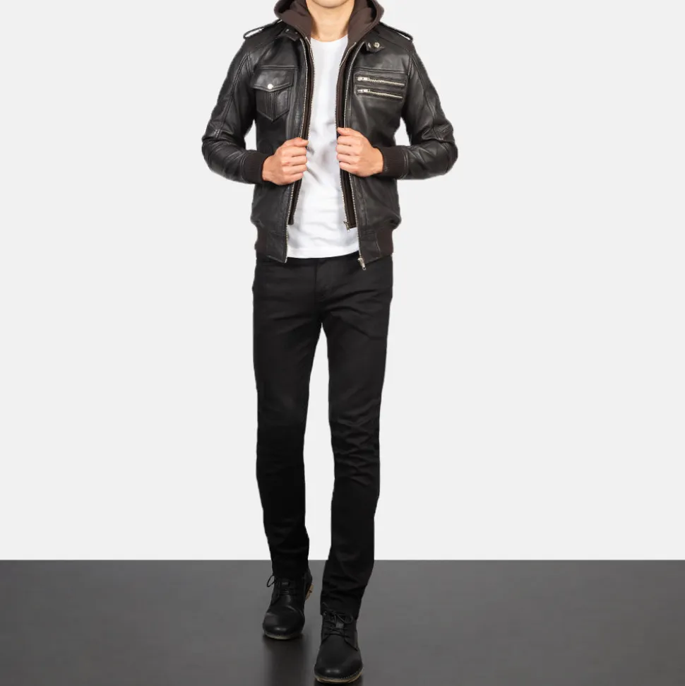 Bravado Brown Hooded Leather Bomber Jacket