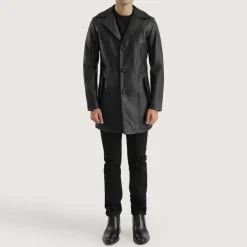 Brawnton Black Leather Coat