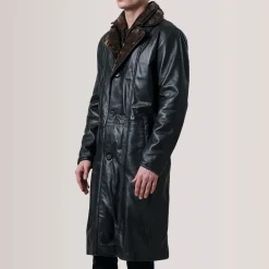 Cai Black Leather Shearling Coat