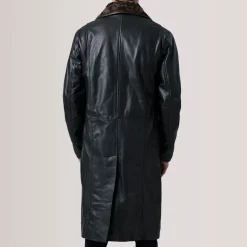 Cai Black Leather Shearling Coat