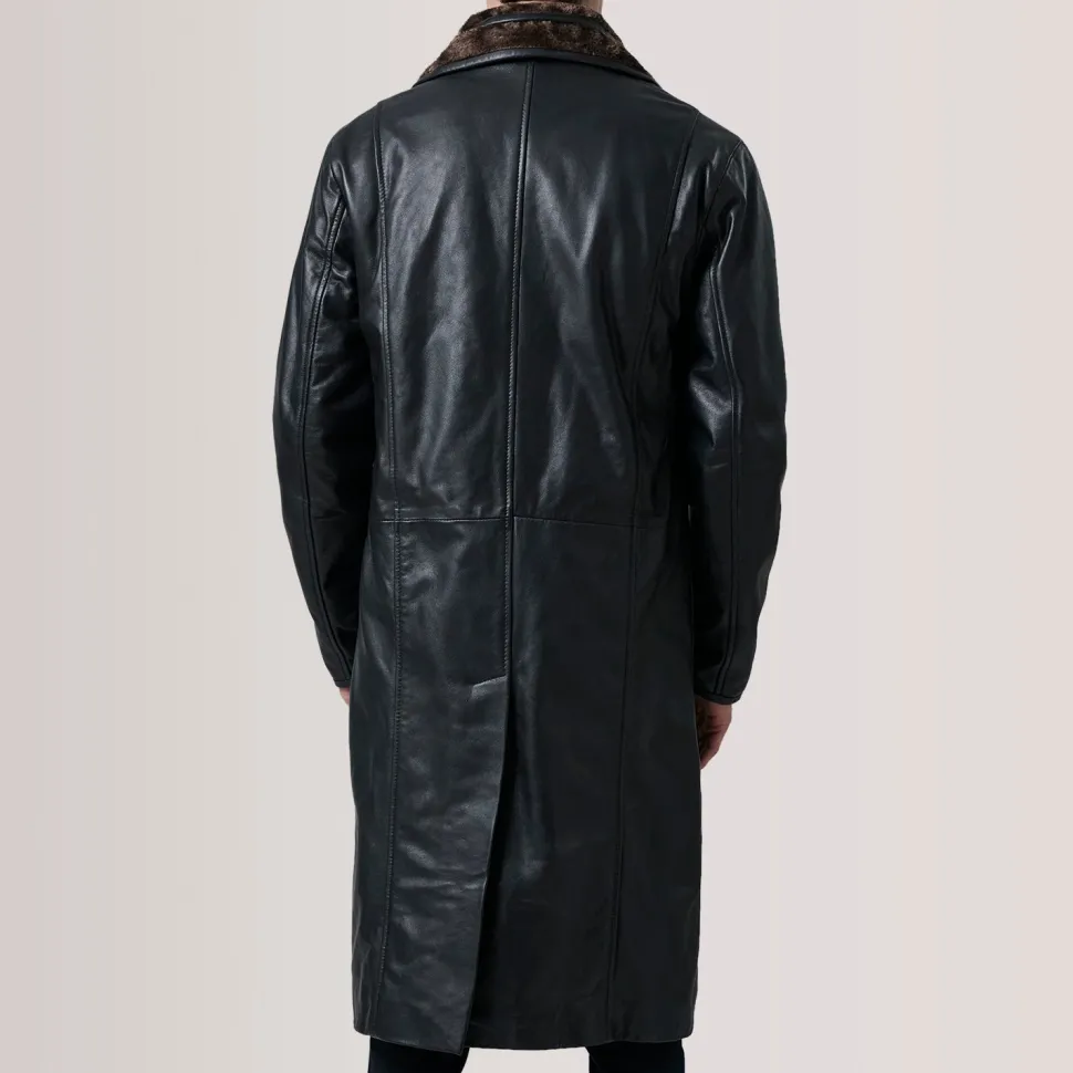Cai Black Leather Shearling Coat