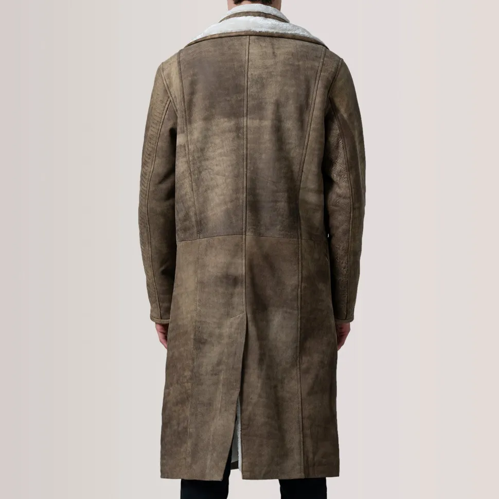 Cai Distressed Brown Leather Shearling Coat