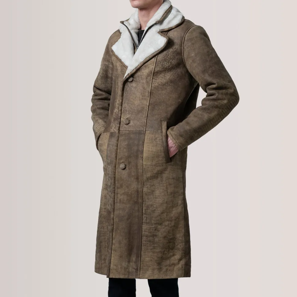 Cai Distressed Brown Leather Shearling Coat