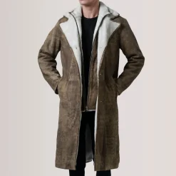 Cai Distressed Brown Leather Shearling Coat