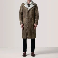 Cai Distressed Brown Leather Shearling Coat