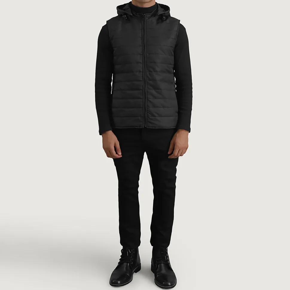 Carlo Black Hooded Puffer Vest