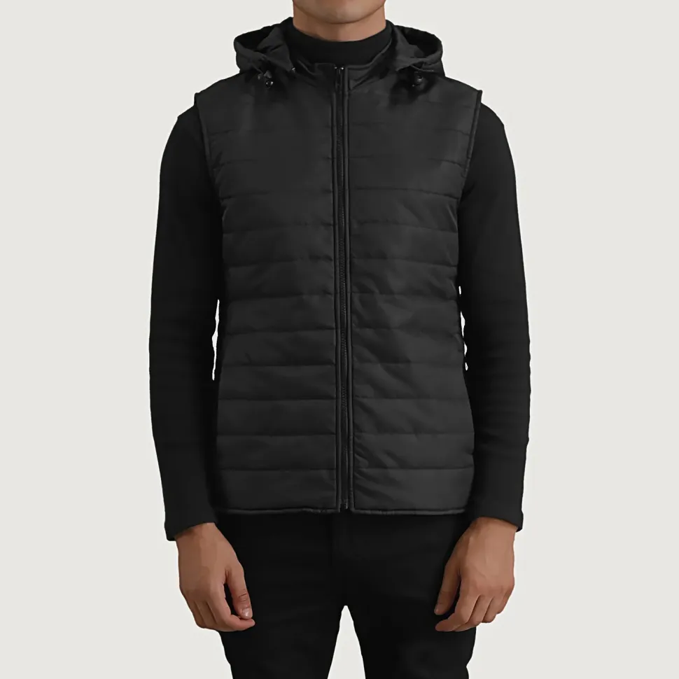 Carlo Black Hooded Puffer Vest