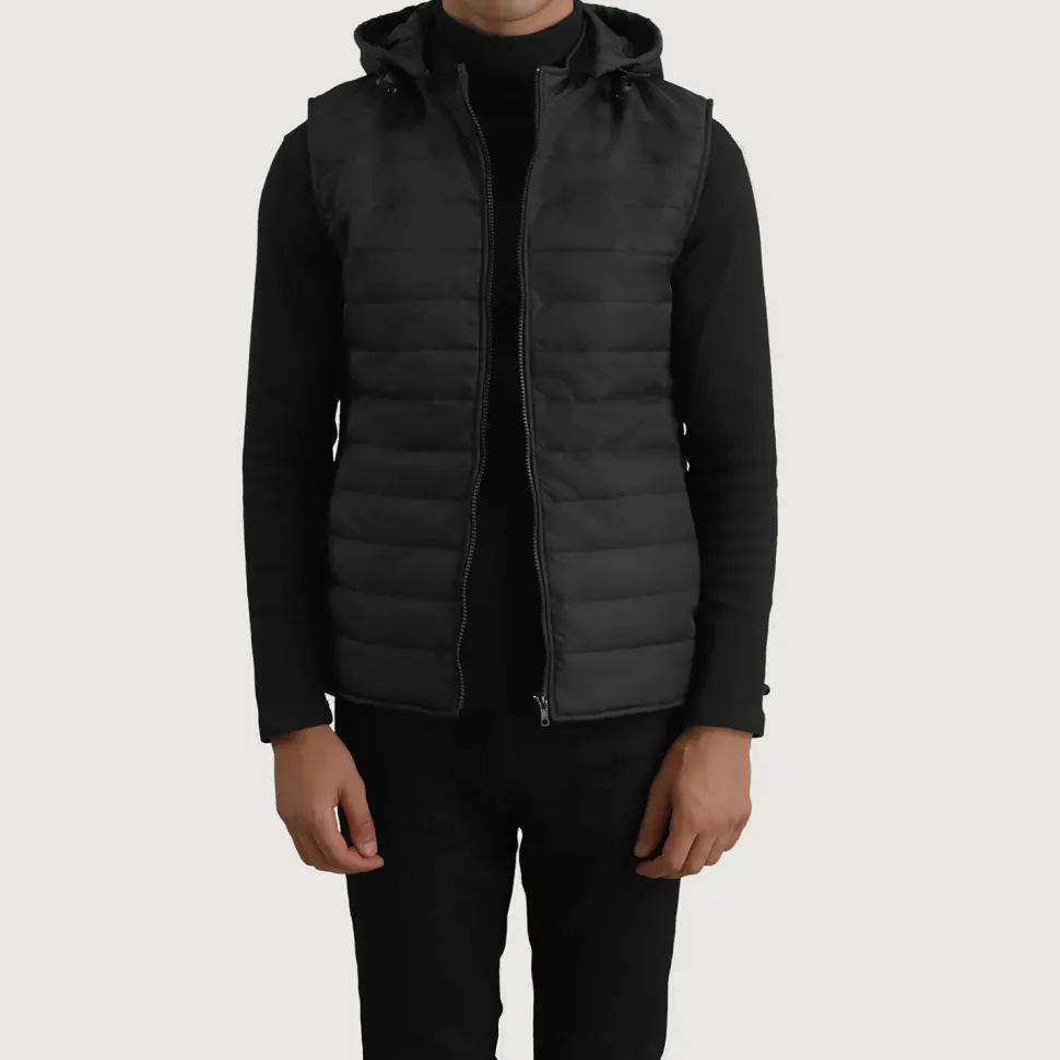 Carlo Black Hooded Puffer Vest