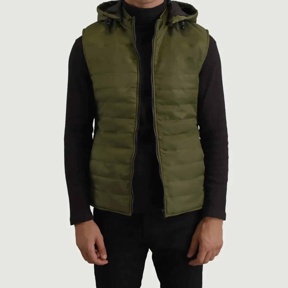 Carlo Green Hooded Puffer Vest