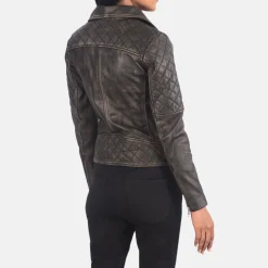Carolyn Quilted Distressed Brown Biker Jacket