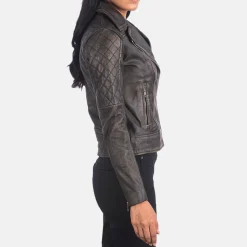 Carolyn Quilted Distressed Brown Biker Jacket