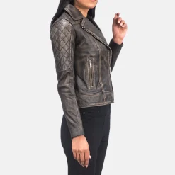 Carolyn Quilted Distressed Brown Biker Jacket