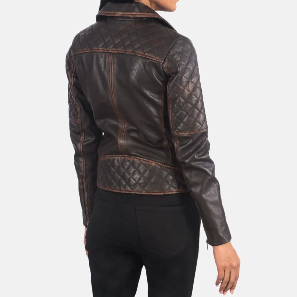 Carolyn Quilted Vintage Brown Biker Jacket