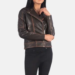 Carolyn Quilted Vintage Brown Biker Jacket