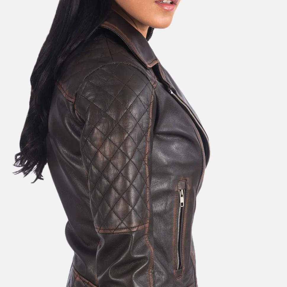 Carolyn Quilted Vintage Brown Biker Jacket