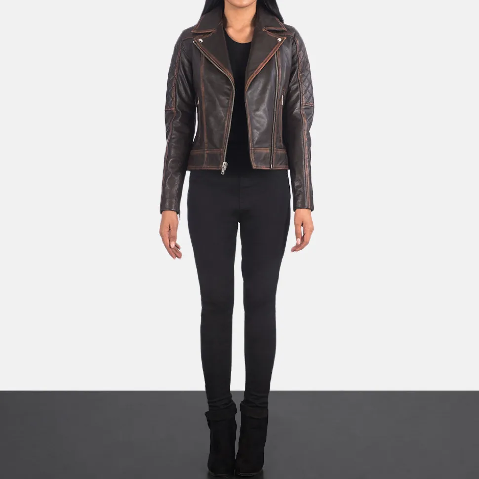 Carolyn Quilted Vintage Brown Biker Jacket