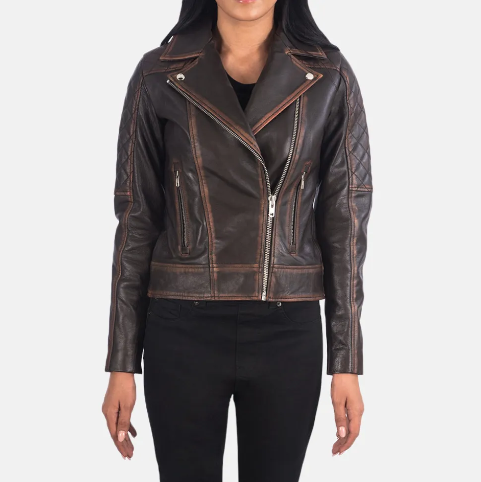 Carolyn Quilted Vintage Brown Biker Jacket