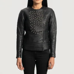 Celeste Studded Black Leather Jacket