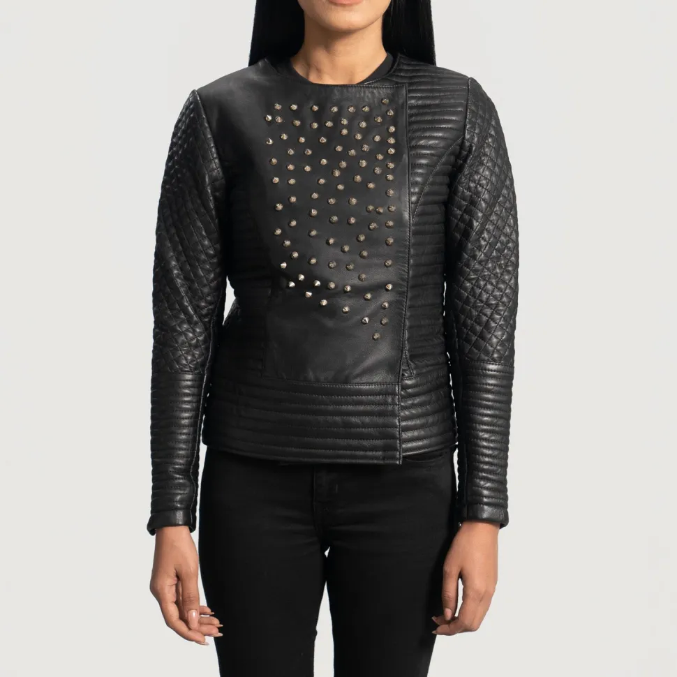 Celeste Studded Black Leather Jacket
