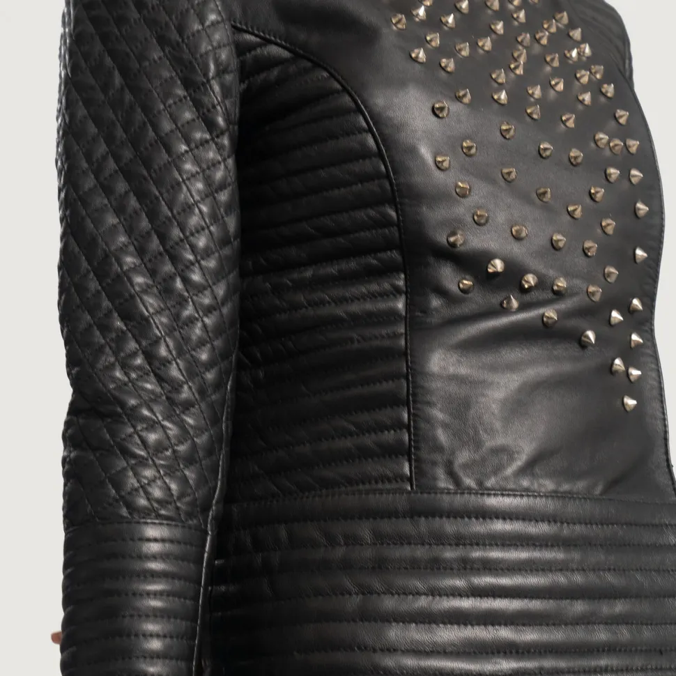 Celeste Studded Black Leather Jacket