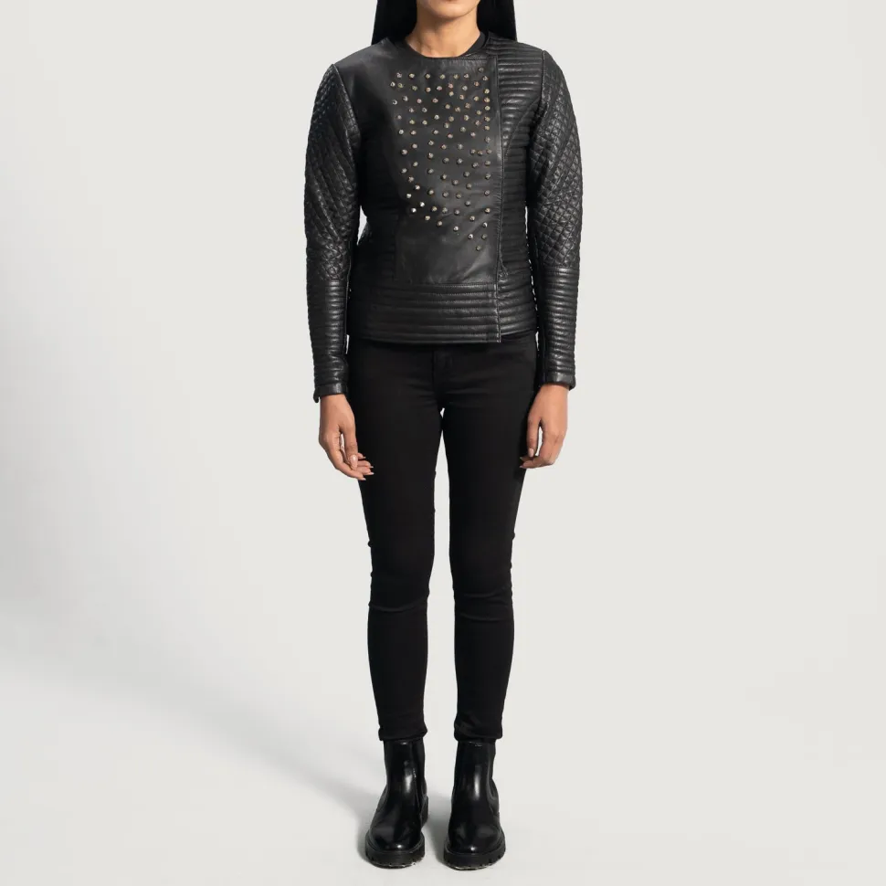 Celeste Studded Black Leather Jacket