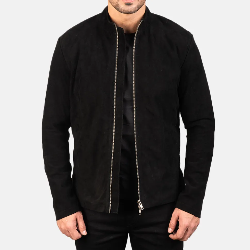 Charcoal Black Suede Biker Jacket