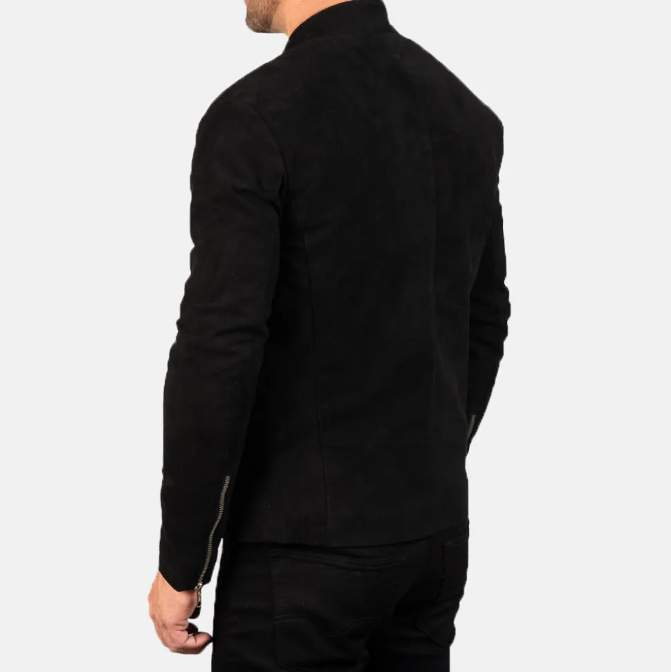 Charcoal Black Suede Biker Jacket