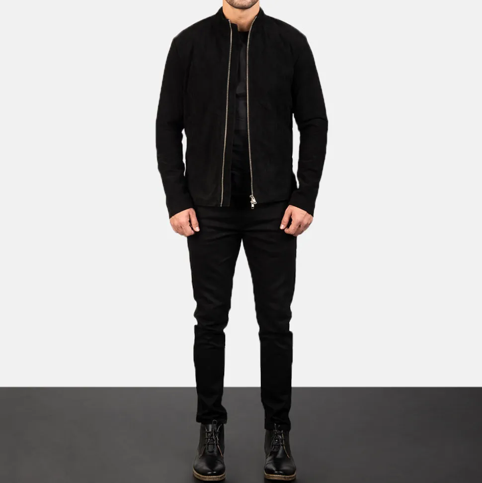 Charcoal Black Suede Biker Jacket