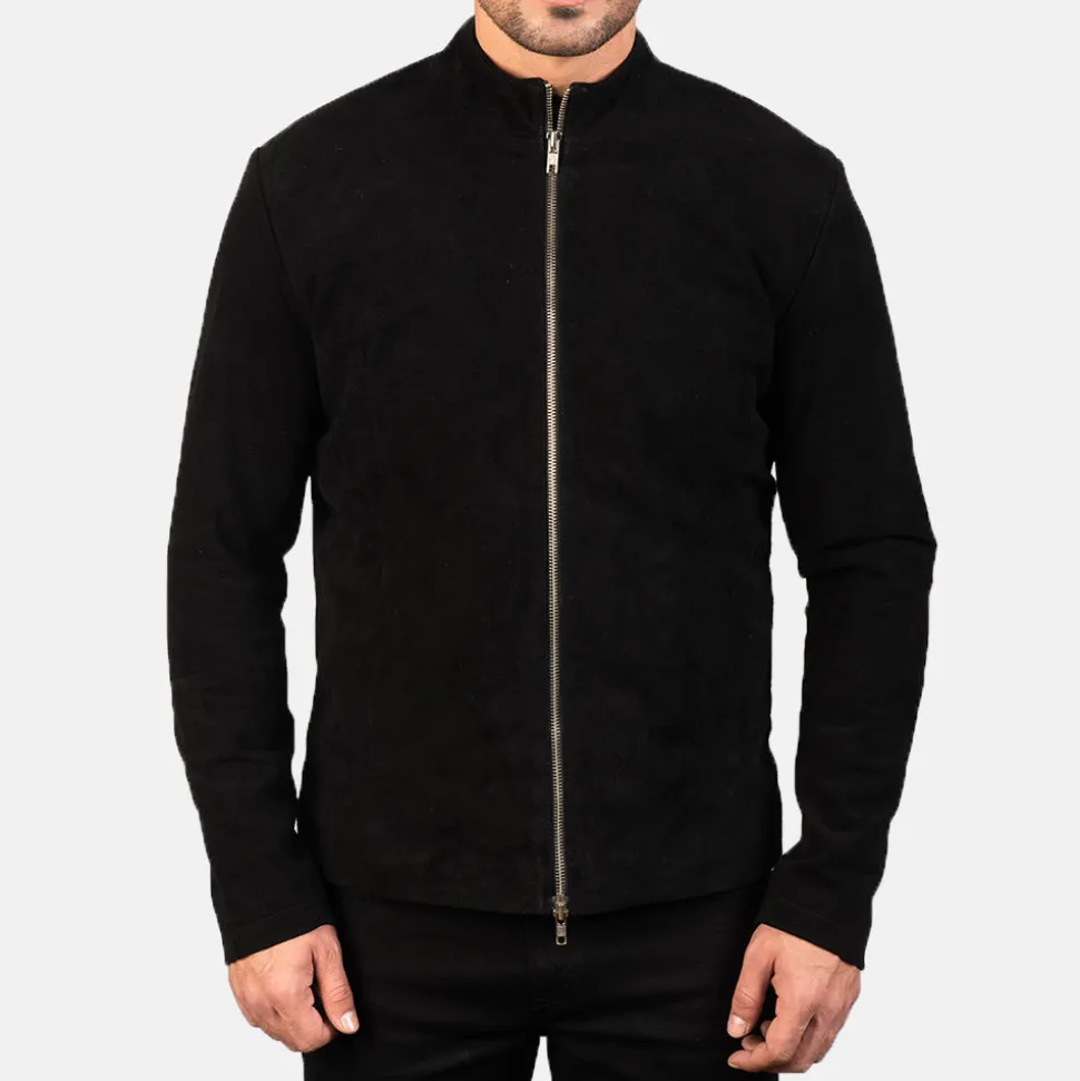 Charcoal Black Suede Biker Jacket