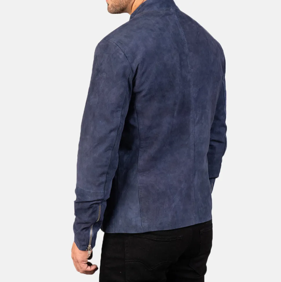 Charcoal Navy Blue Suede Biker Jacket