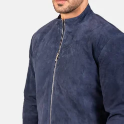 Charcoal Navy Blue Suede Biker Jacket