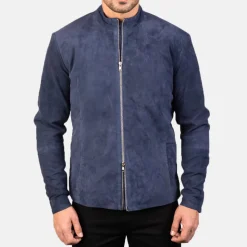 Charcoal Navy Blue Suede Biker Jacket