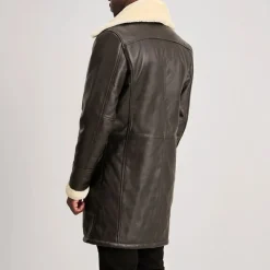 Charles Brown Leather Shearling Double-Breasted Coat