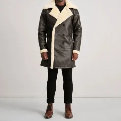 Charles Brown Leather Shearling Double-Breasted Coat