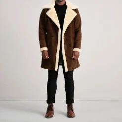 Charles Brown Suede Leather Shearling Double-Breasted Coat