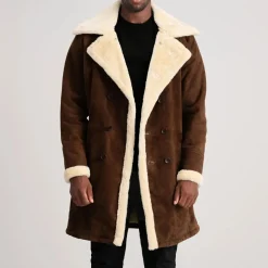 Charles Brown Suede Leather Shearling Double-Breasted Coat