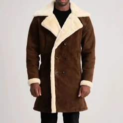 Charles Brown Suede Leather Shearling Double-Breasted Coat