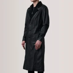 Charlton Black Leather Single Breasted Coat