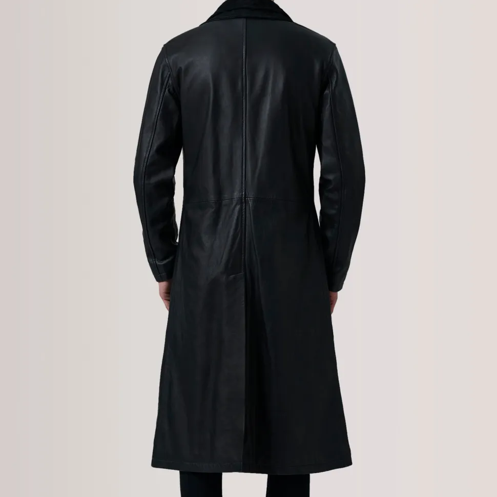 Charlton Black Leather Single Breasted Coat