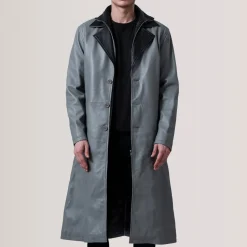 Charlton Grey Leather Single Breasted Coat