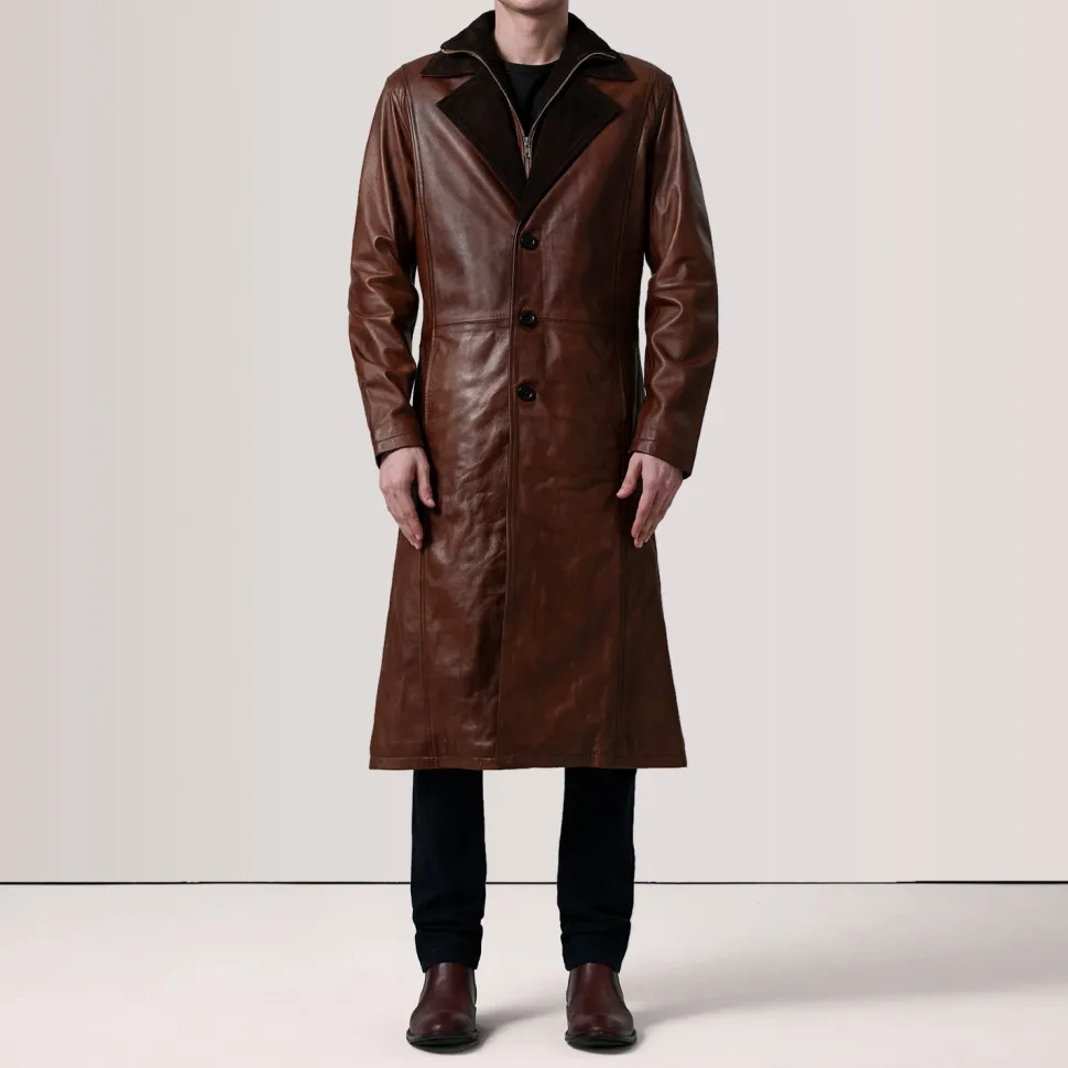 Charlton Waxed Brown Leather Single Breasted Coat