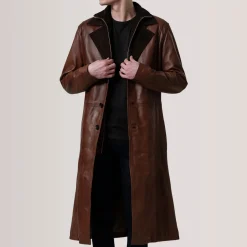 Charlton Waxed Brown Leather Single Breasted Coat