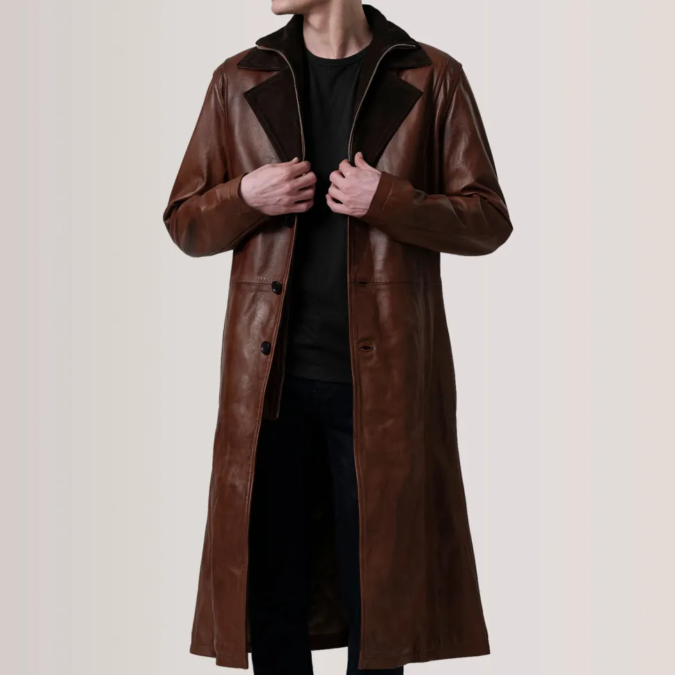 Charlton Waxed Brown Leather Single Breasted Coat