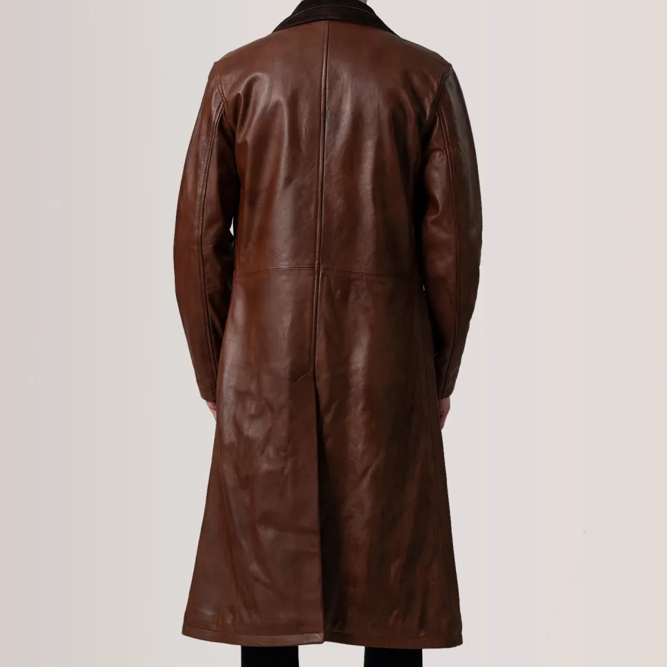 Charlton Waxed Brown Leather Single Breasted Coat
