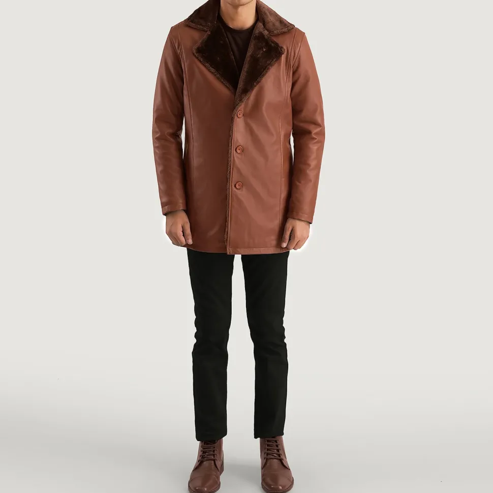 Cinnamon Brown Leather Fur Coat