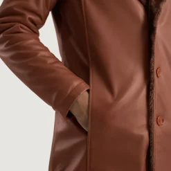 Cinnamon Brown Leather Fur Coat