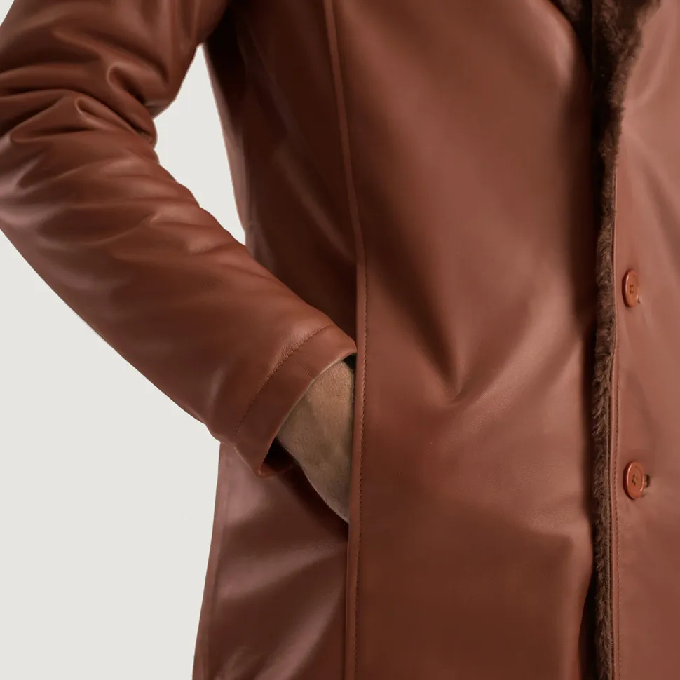 Cinnamon Brown Leather Fur Coat